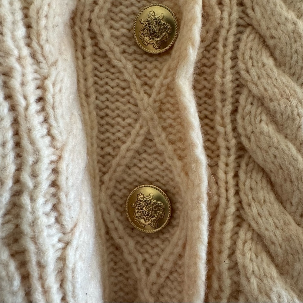NWT J.Crew Natural Beige Cable Knit Turtleneck Cardigan size Small - Picture 6 of 9